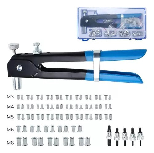 Kit Remachadora Tuerca 86 Piezas M3 A M8 Remache Ciego