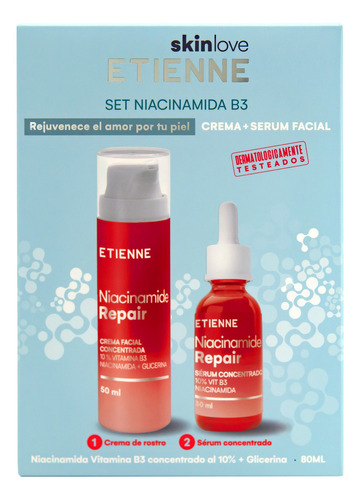 Set Crema + Serum Facial Niacinamida Repair Vit B3 Etienne