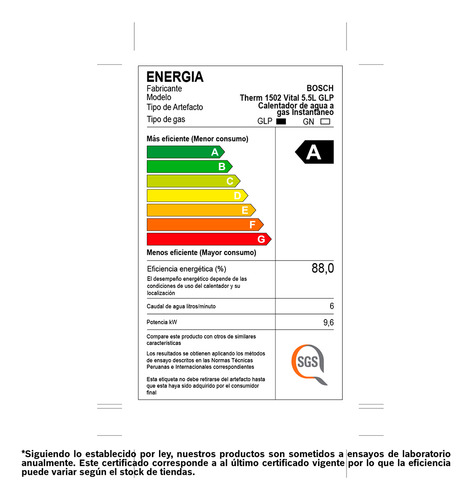 Terma Calentador Bosch A Gas Licuado Glp Oxi Vital 5.5l