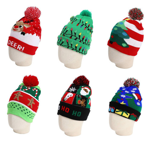 Gorro Con Luces Navidad Punto Niños Trajes Fiesta 6 Piezas