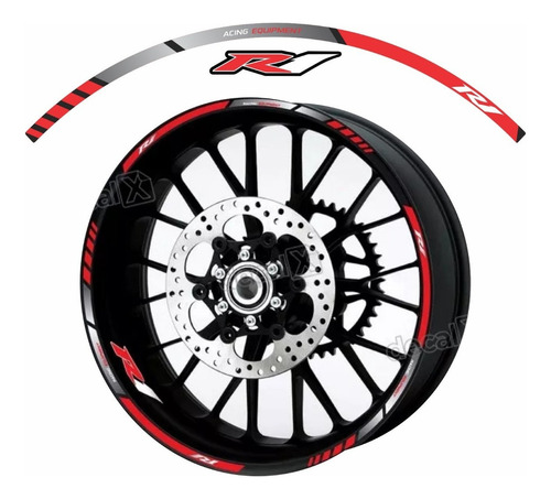 Kit Adesivo Friso Refletivo Roda Moto Yamaha R1 Fri30 Cor Vermelho-branco Listrado