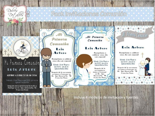Kit Imprimible Editable De Invitación Primera Comunion Nene