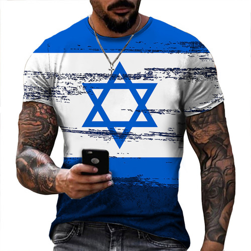 Camiseta 3d Con Bandera De Israel Y Cuello Redondo Para Homb