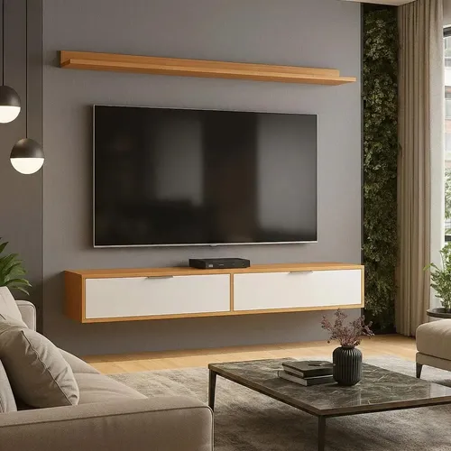 Rack TV 75 Pol. Suspenso 180cm Lila Branco/Cinamomo Z49