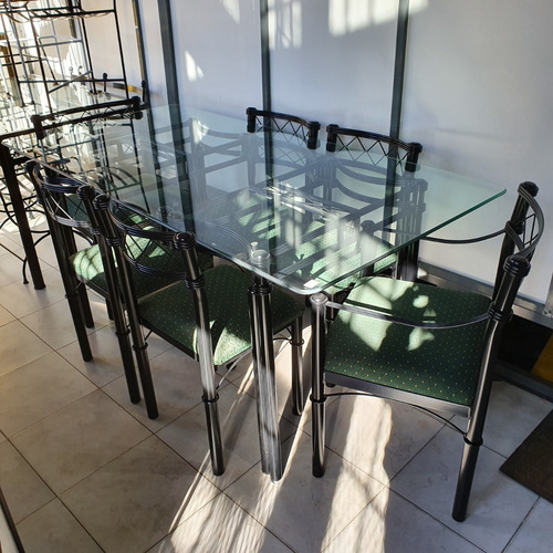 Mesa 180x90 C/ 4 Sillas + 2 Sillones Tapizados Hierro Forja