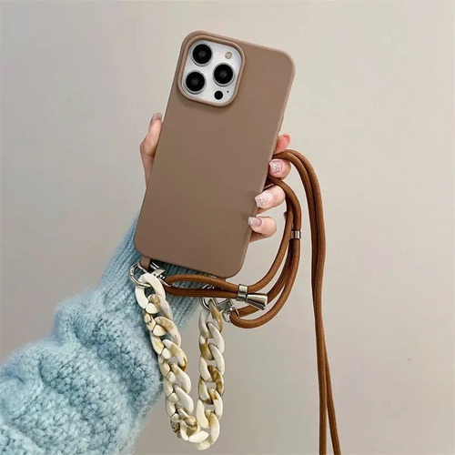 Capa Capinha Marrom Com Alça Corrente Para iPhone 11 Ao 15