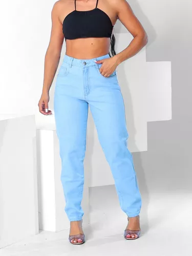 Calça Jeans Mon Cintura Alta Azul Escuro Feminina Tendência 2023