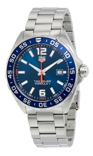 Reloj Tag Heuer Formula 1 Waz1010.ba0842 con esfera azul y correa, color plateado y bisel plateado, fondo azul