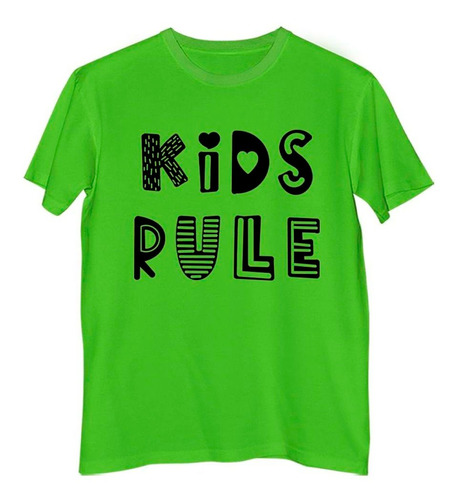 Remera Niño Color Frase Kids Rules Niños Reglas Juegos