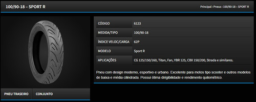 Pneu Traseiro Cg Titan 150/160 100/90-18 Technic Sport R S/c