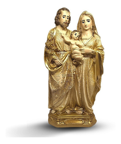 Imagem Da Sagrada Familia Grande 30cm Gesso Linda Cor Dourada
