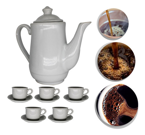 Imagem 1 de 7 de Jogo De Chá Branco Ceramica Bule Pires Cozinha Moderna 12pçs