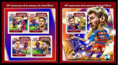 Fútbol - Lionel Messi - Centroafricana - Serie + Block Mint 