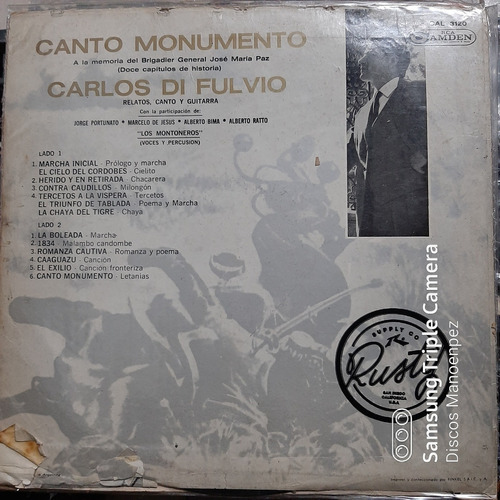 Vinilo Carlos Di Fulvio Canto Monumento Jose Maria Paz F4