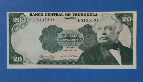 Billete De 20 Bs De 1974 E-7. Con Error.