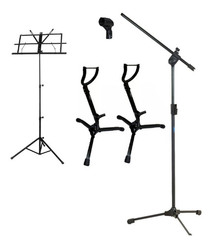 Pedestal P/ Microfone + Estante Partitura + 2 Suporte P/ Sax