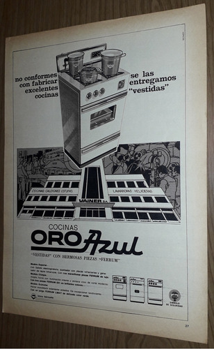 P360 Clipping Antigua Publicidad Cocinas Oro Azul Año 1969 (Usado)