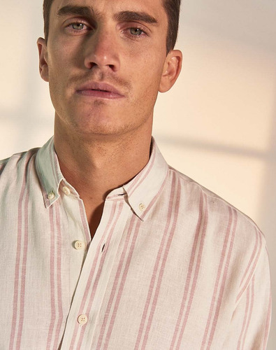 Imagen 3 de 9 de Camisa Tamarit, Hombre, Lino, Classic Fit, Rayas, Equus