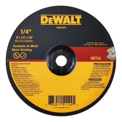 Disco Abrasivo Desbaste T27 7 X 1/4 Dewalt Dw54850