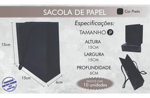 10 Sacolas De Papel Colorida 15x15x6cm Varias Cores
