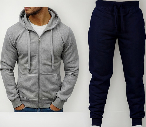 Conjunto Campera Canguro Algodon + Babuchas Unisex Gimnasio