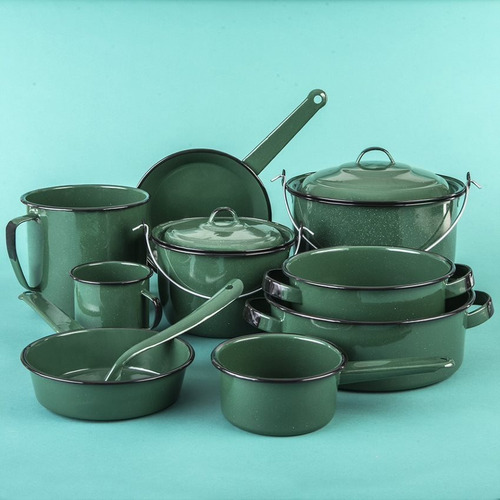 Imagen 3 de 6 de Batería De Cocina Clásica De Peltre 12 Piezas Verde Cinsa
