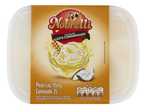 Sorvete Coco Calda Leite Condensado Nobrelli Pote 2l