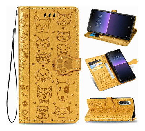 For Sony Xperia 10 Ii Cute Cat And Dog Embossed Horizontal F