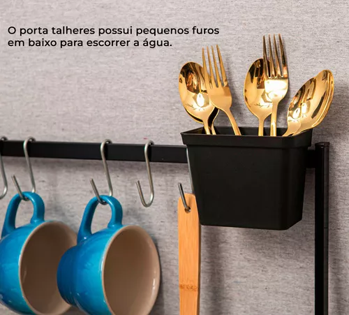 Cozinha Suspensa 20 Peça Moldular Autosustentavel 82cm Escorredor De Pia Louça  Pratos Canecas Cor Preto