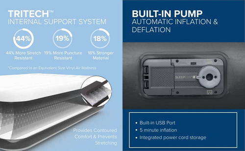 Sleeplux Durable Inflatable Air Mattress With Built-in Pump,