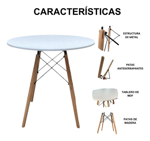 Mesa Eames Redonda De Madera Estilo Minimalista Moderno 80cm