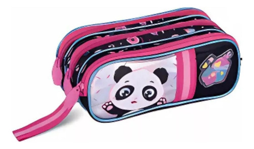 Estojo Infantil Triplo Pandinha Feminino Escolar - Clio