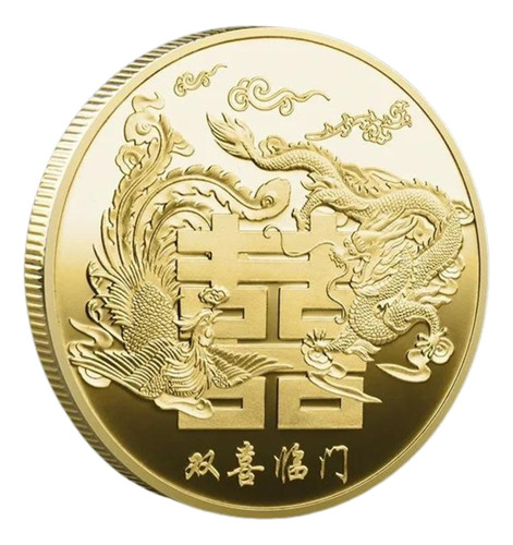 Moeda Sorte Phoenix Dragão Chinês Dourado Case Acrílico