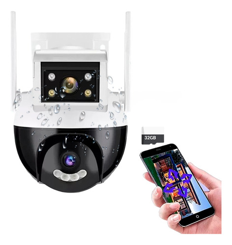 Cámara De Seguridad Exterior Lente Doble 360º + Sd 32gb