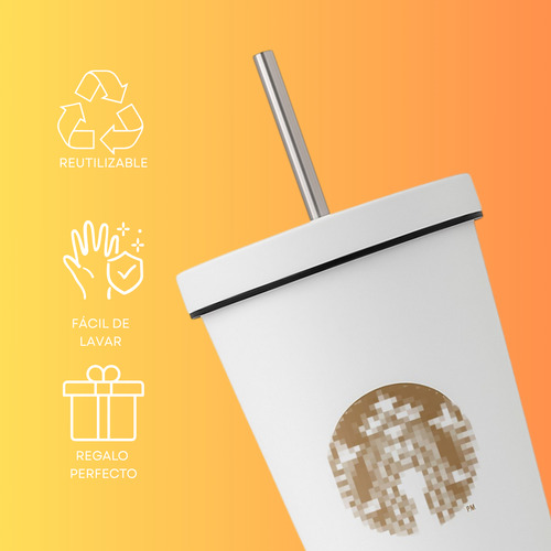 Vaso Liso De Metal De 600 Ml Con Tapa Y Popote Color Blanco (clicuc)