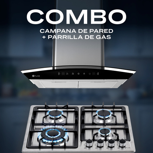 Combo Parrilla De Gas Y Campana Acero Inoxidable 60cm Fline Color Gris
