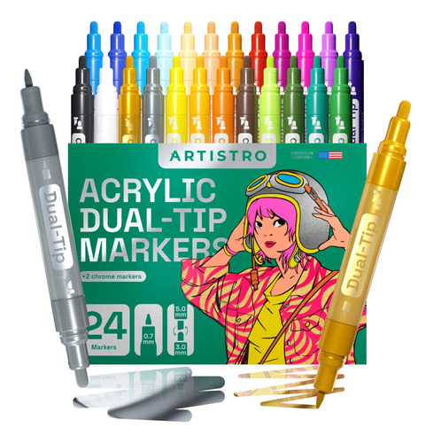 Artistro Boligrafo Pintura Acrilica 24 Marcador Doble Punta