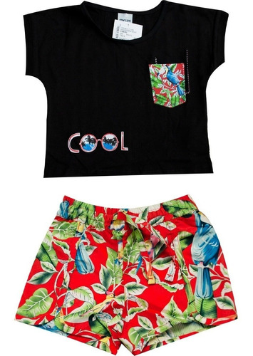 Conjunto Infantil Menina Short Cropped + Short Tam 1 A 10