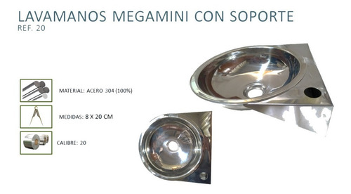Imagen 2 de 2 de Lavamanos En Acero304 Con Soporte 20cm Innovaceros