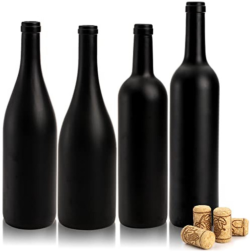 4 Botellas De Vino Vacías De 750 Ml Revestimiento Negr...