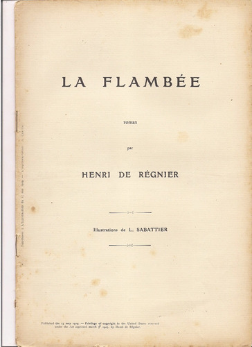 Libro La Flambee Roman Henri Regnier Frances 1909 B6