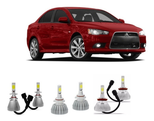 Kit Lampada Super Led Farois + Milha Mitsubishi Lancer 12