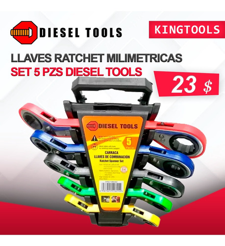 Llaves Ratchet Milimétricas Set 5 Piezas Diesel Tools 