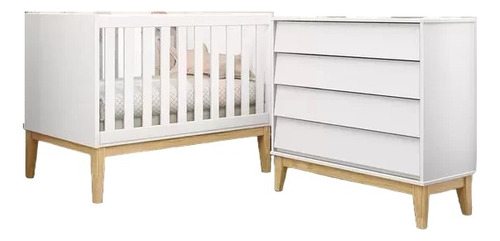 Kit Quarto Infantil Branco Cômoda Noah + Berço Mini Cama