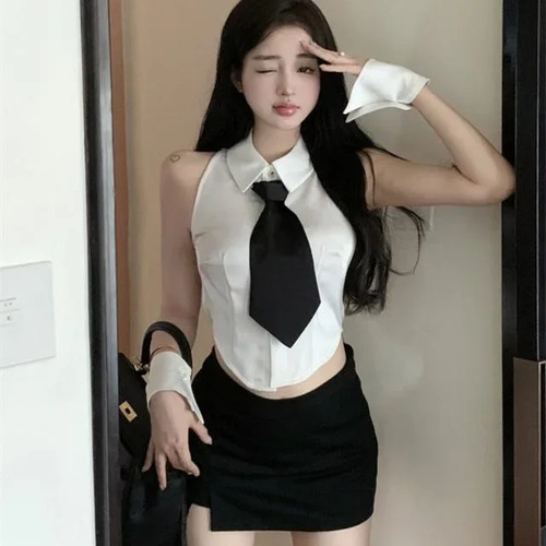 Top Corto Sin Mangas Para Mujer Con Corbata Y Mangas