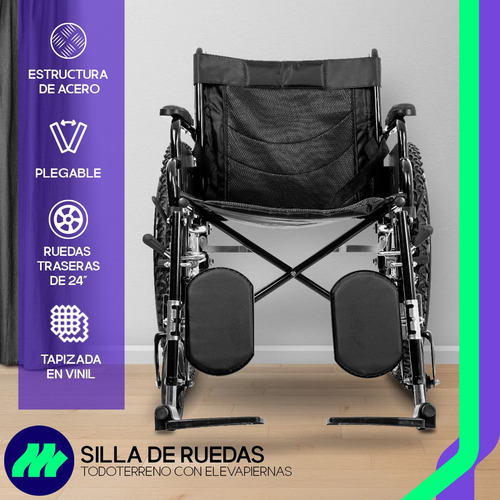 Silla Plegable De Ruedas Neumática Elevapiernas Color Azul