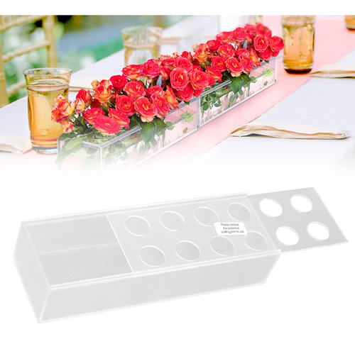 Jarrón De Flores Acrílico Largo Rectangular Transparente Mod