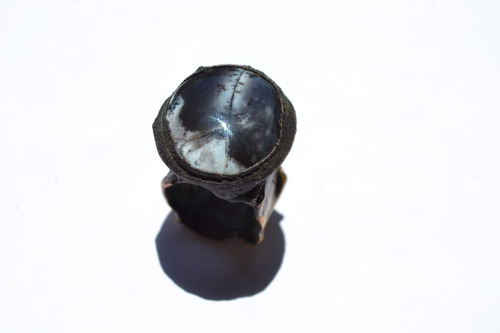 Imagen 2 de 8 de Anillo De Piedra Natural Agata Dentrica, Modelado A Mano