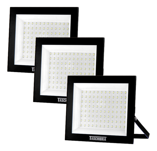 Kit 03 Refletor Led 100w 6500k Luz Branco Frio Taschibra Cor da carcaça Preto Cor da luz Branco-frio 110V/220V