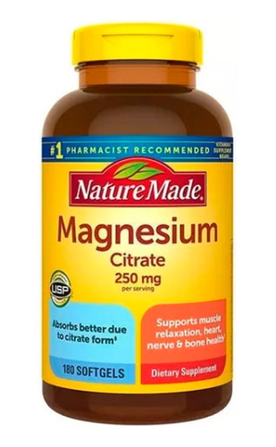 Magnesio Nature Made 250 Mg,  180 Capsulas Blanda 